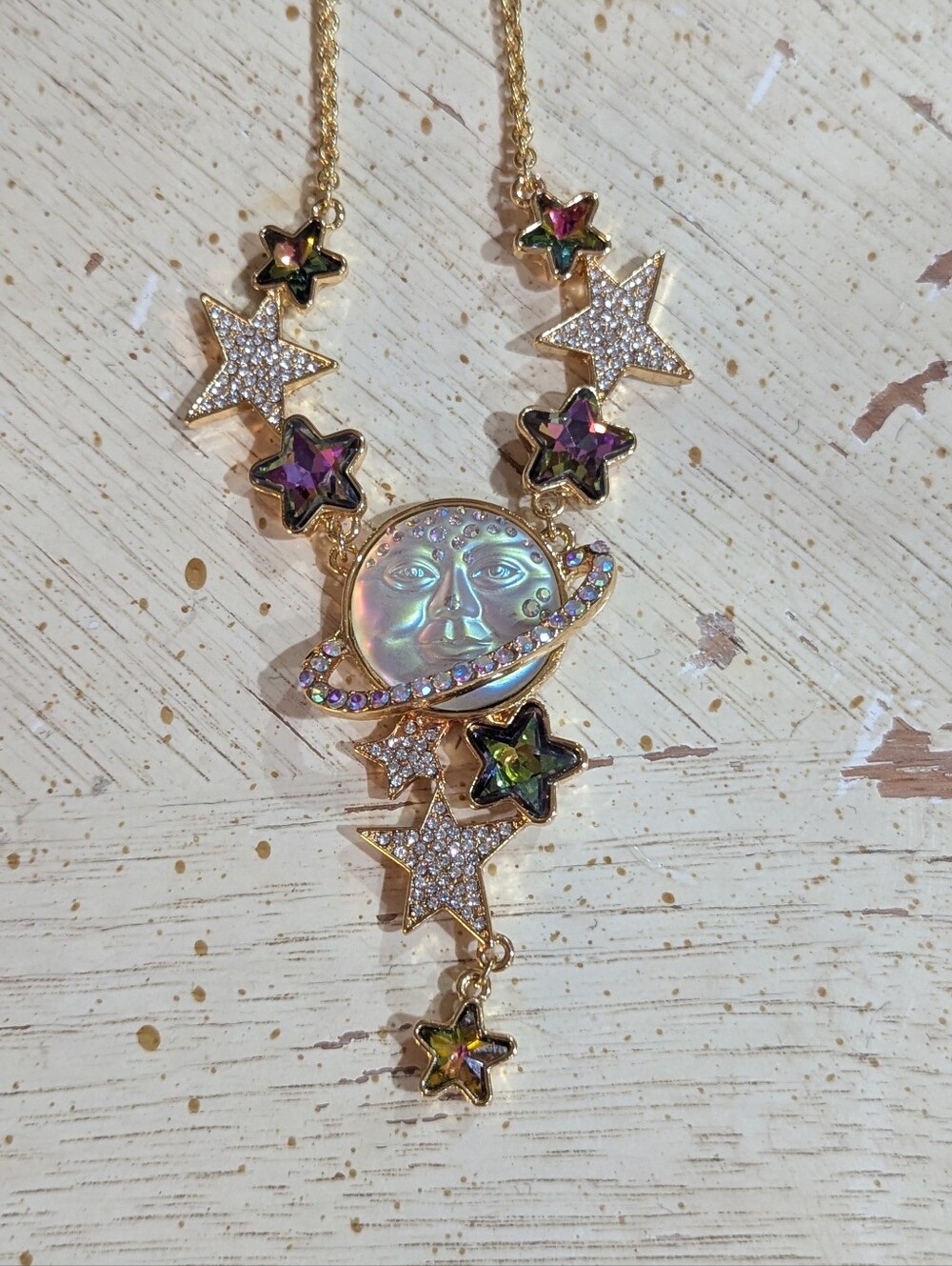 Gold-Tone Iridescent Planet & Star Necklace - Multicolor Kirks Folly